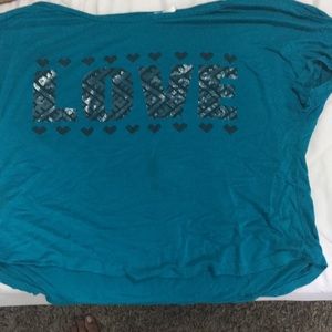 blue “LOVE” crop top